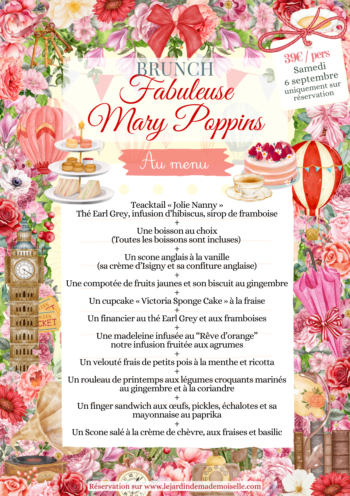 Menu du brunch de Printemps Fabuleuse Mary Poppins