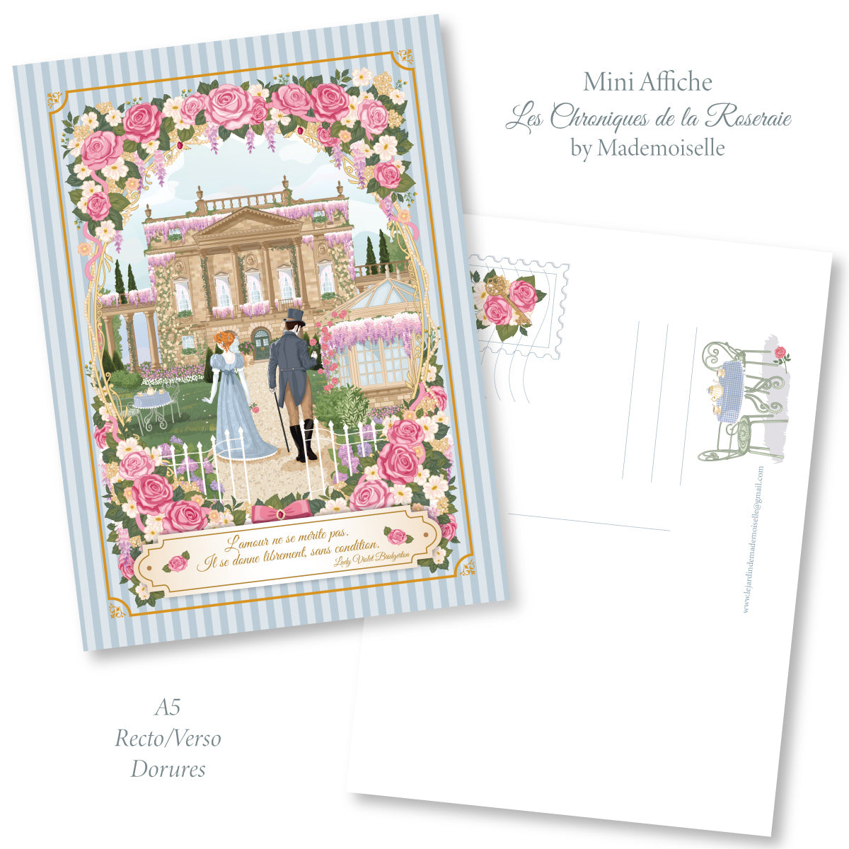 Mini Affiche A6 Rosa Garden + enveloppe - by Mademoiselle