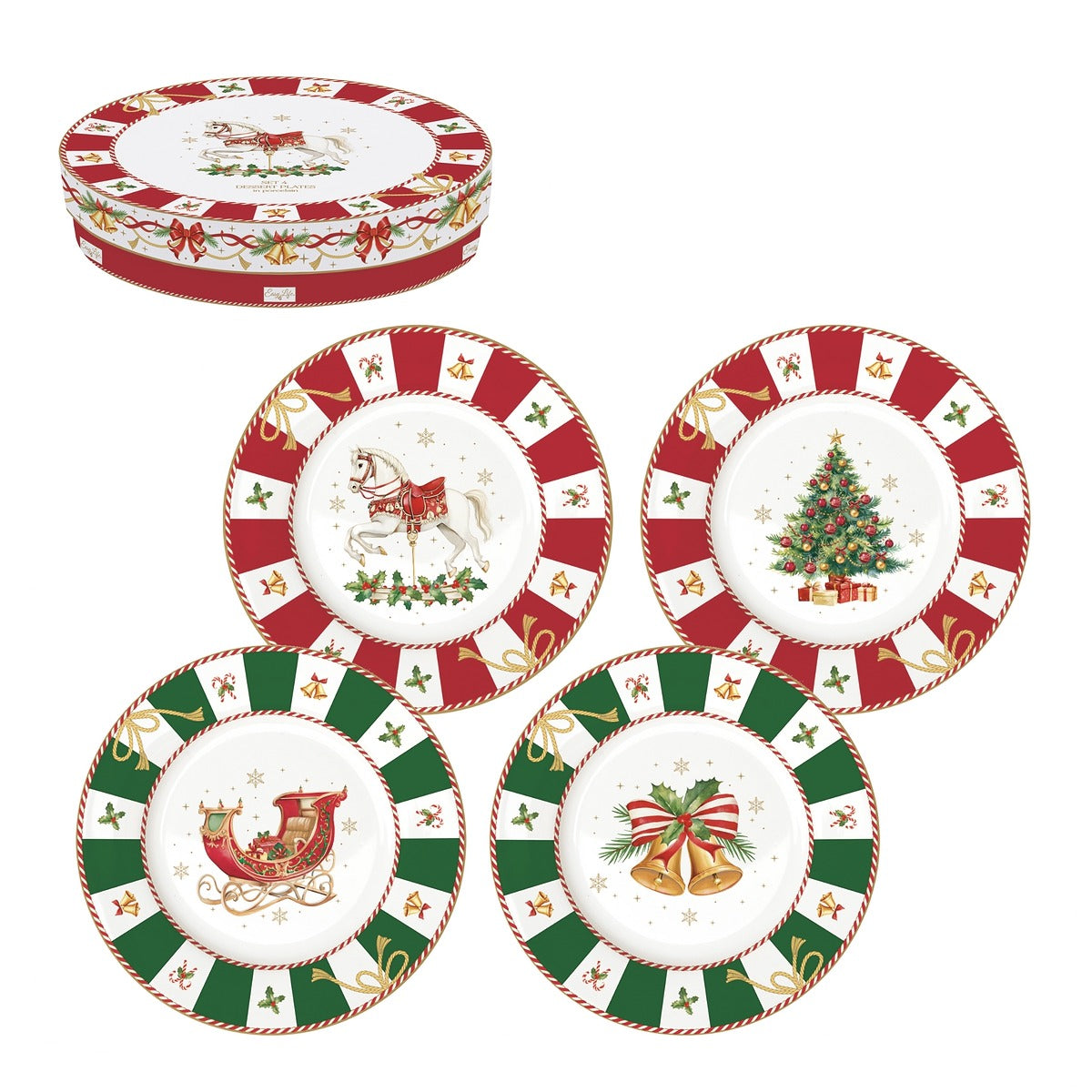 Lot de 4 assiettes rondes en porcelaine "Contes de Noël" (19 cm)