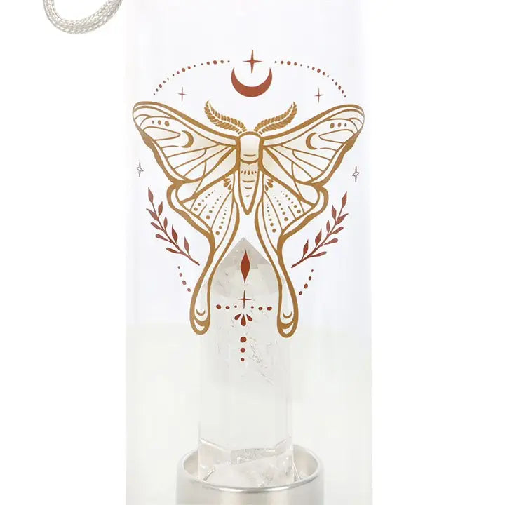 Bouteille en verre "Luna Moth" avec cristal de quartz transparent