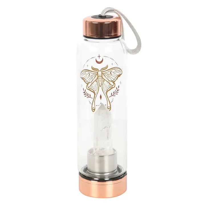 Bouteille en verre "Luna Moth" avec cristal de quartz transparent