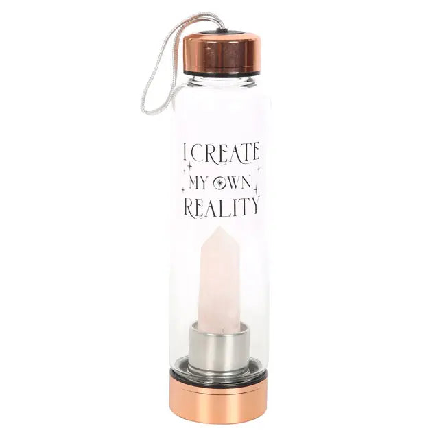 Bouteille en verre "Create My Own Reality" avec quartz rose