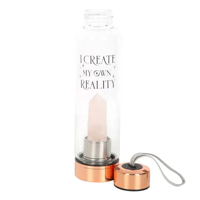 Bouteille en verre "Create My Own Reality" avec quartz rose