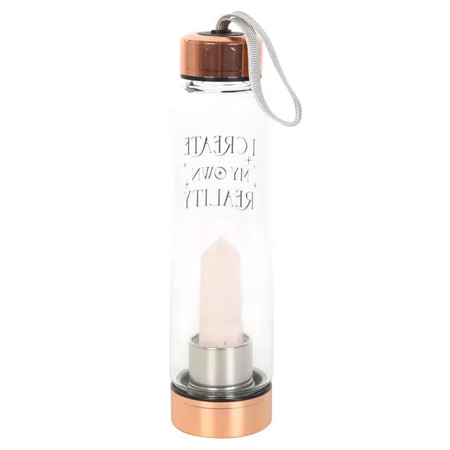 Bouteille en verre "Create My Own Reality" avec quartz rose