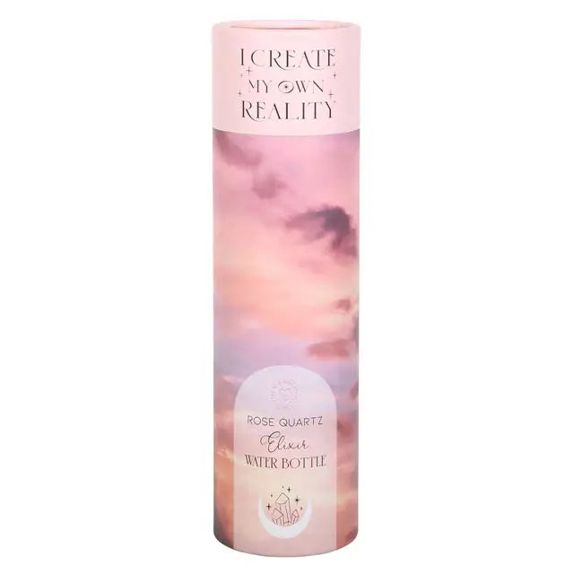 Bouteille en verre "Create My Own Reality" avec quartz rose