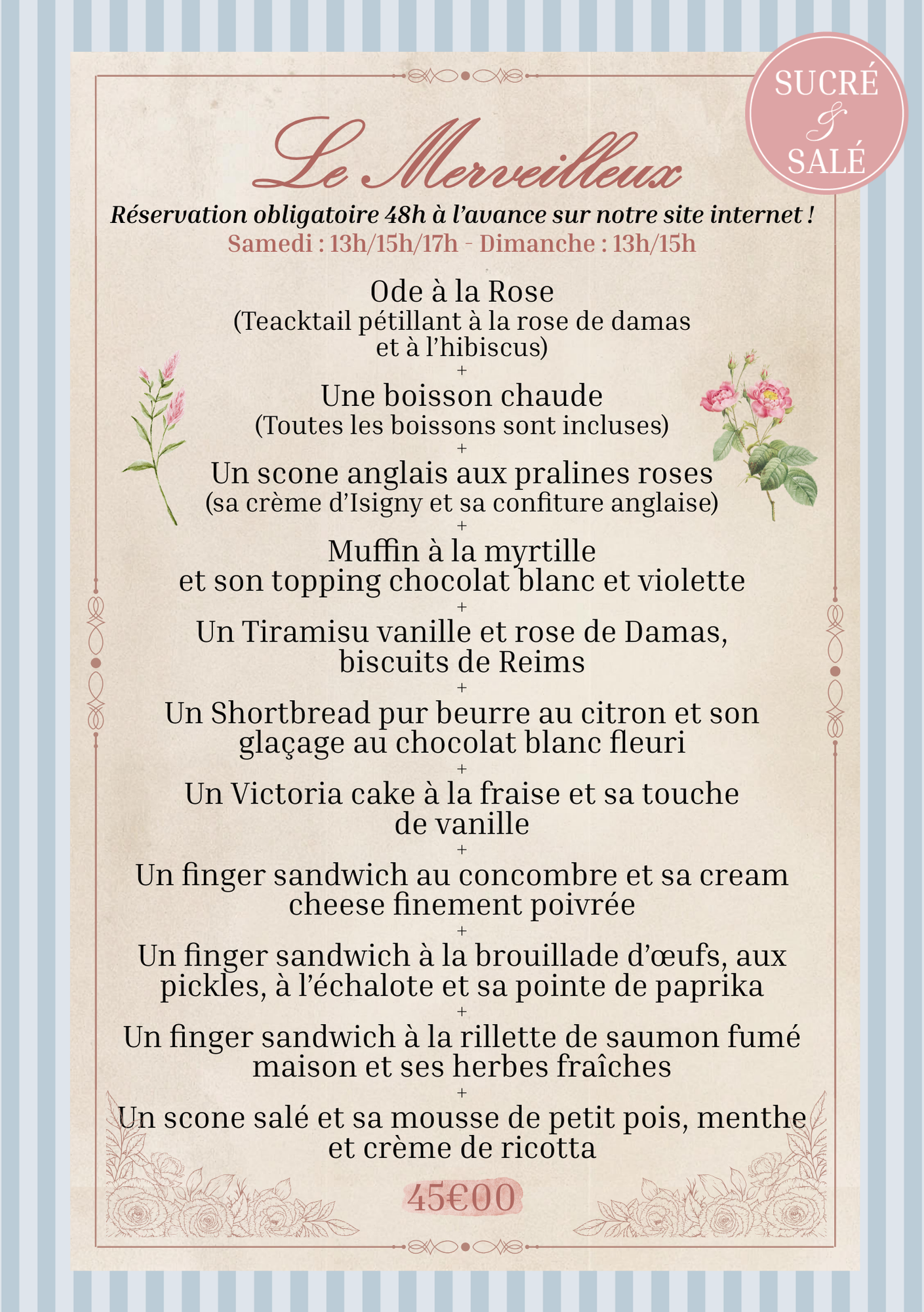 Menu de notre formule Merveilleux