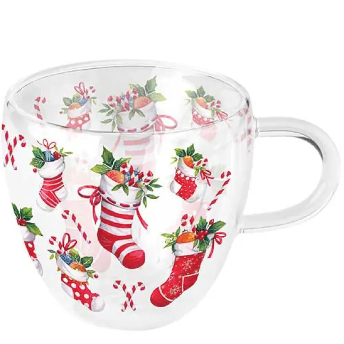 Mug à double paroi en verre Chaussettes de Noël (350 ml)