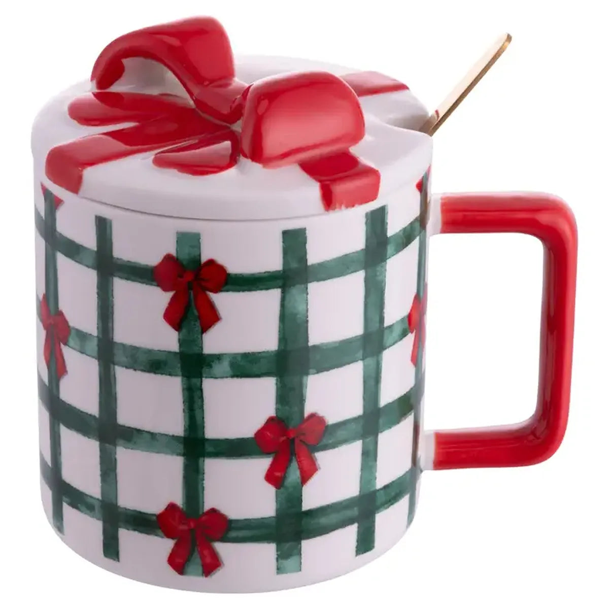 Mug à couvercle Tartan - Nœud rouge (420 ml)