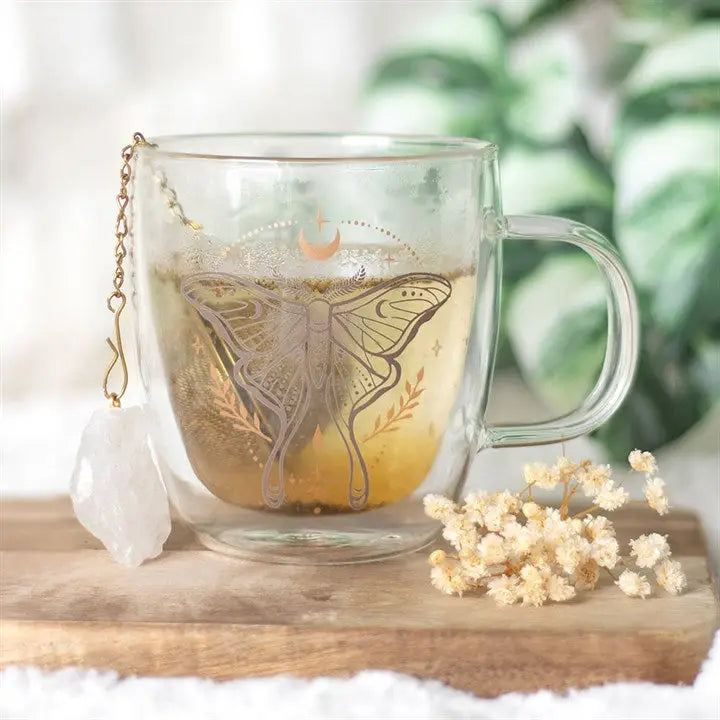 Mug 300 ml à double paroi "Luna Moth" avec infuseur à thé en cristal