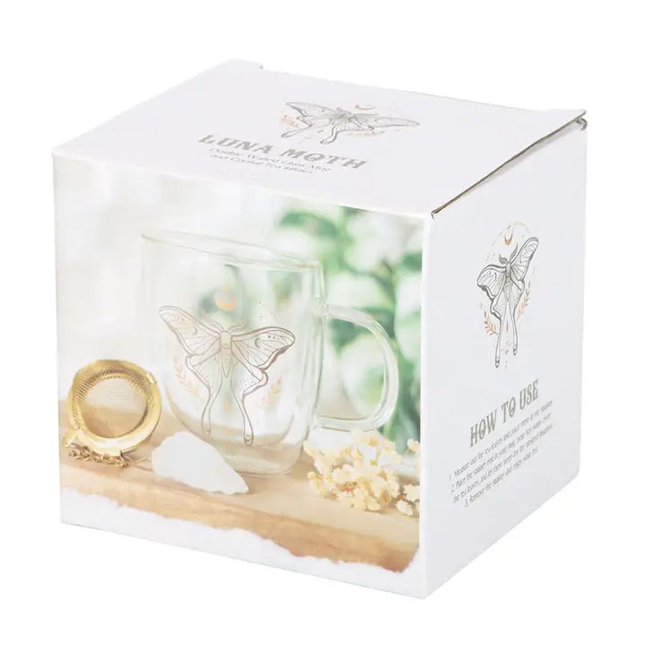 Mug 300 ml à double paroi "Luna Moth" avec infuseur à thé en cristal