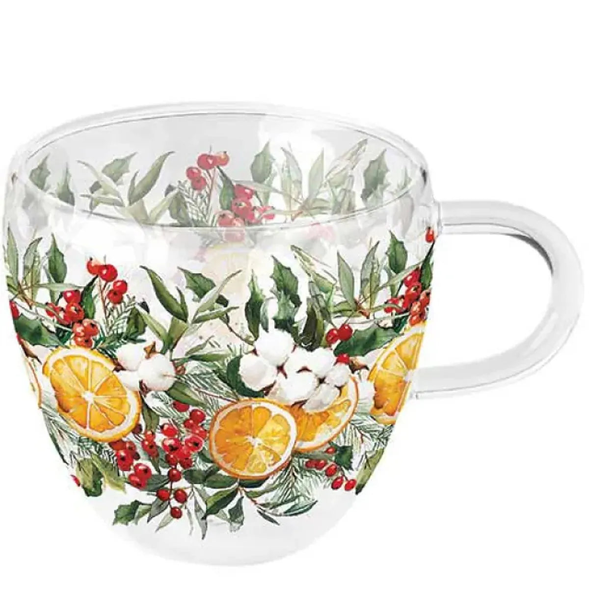 Mug à double paroi en verre Oranges festives (350 ml)