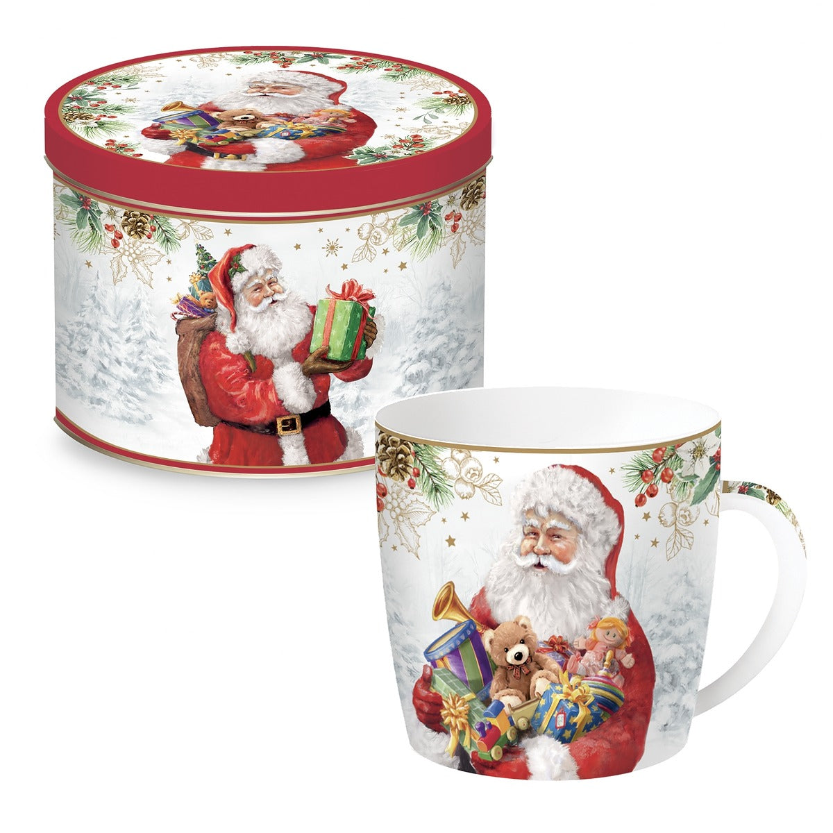 Taza de porcelana 350 ml + caja metálica "Se acerca la Navidad"