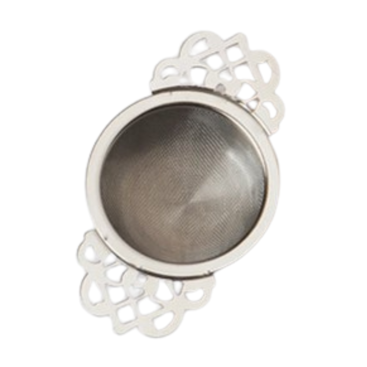 Colador de té inglés plateado en acero inoxidable.