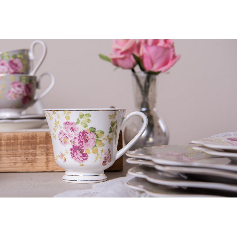 Tasse et soucoupe en porcelaine 200 ml "Quatuor fleuri"