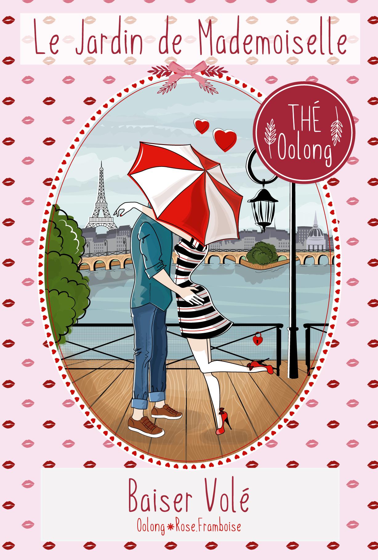étiquette thé oolong couple sous un parapluie qui s&