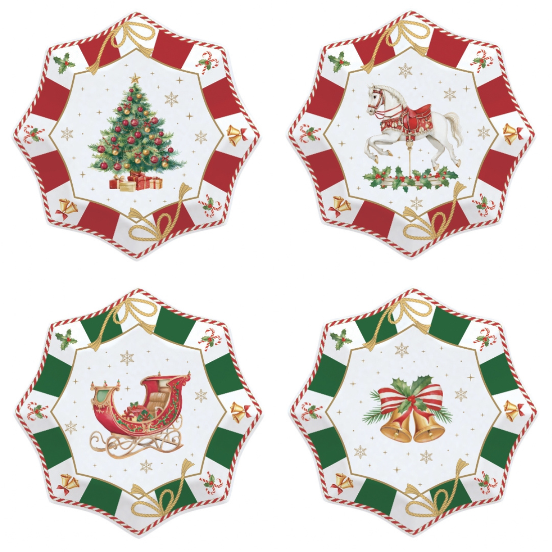 Lot de 4 assiettes en étoile en porcelaine &quot;Contes de Noël&quot;