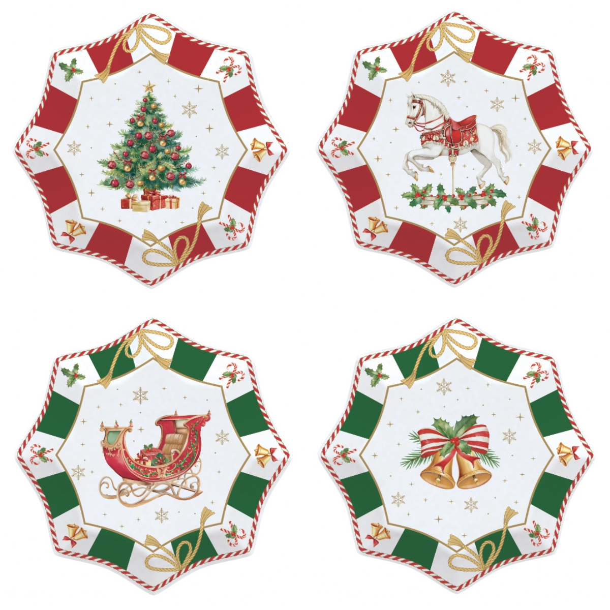 Lot de 4 assiettes en étoile en porcelaine &quot;Contes de Noël&quot;