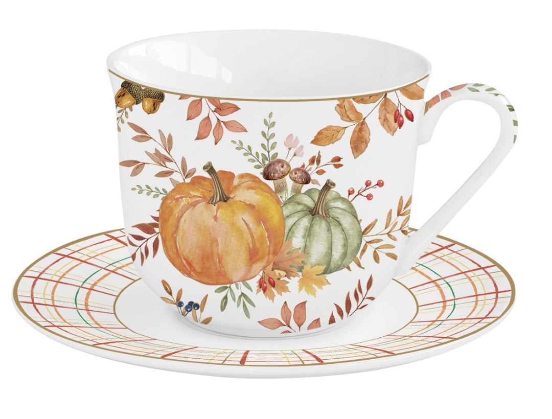 Box of 1 400 ml porcelain cup + saucer &quot;Autumn Harvest&quot;