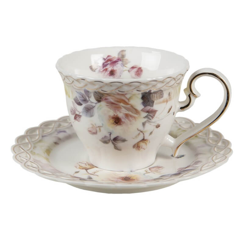 Tasse et soucoupe en porcelaine (200 ml) - Dentelle fleurie