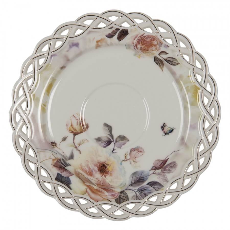 Tasse et soucoupe en porcelaine (200 ml) - Dentelle fleurie