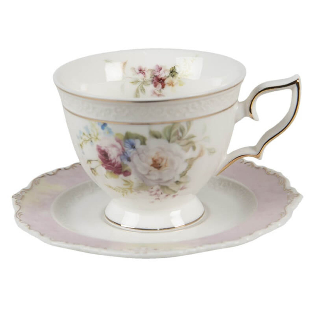 Porcelain cup and saucer (200 ml) - White flowers