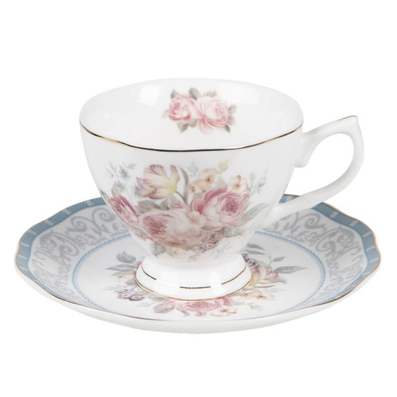 Tasse et soucoupe en porcelaine (220 ml) - Baroque bleue