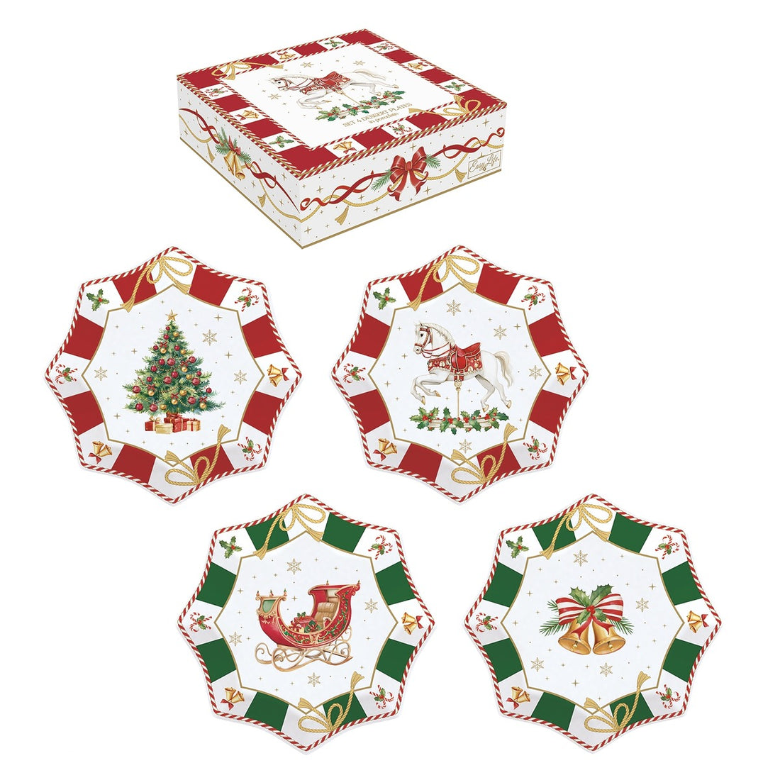 Lot de 4 assiettes en étoile en porcelaine &quot;Contes de Noël&quot;