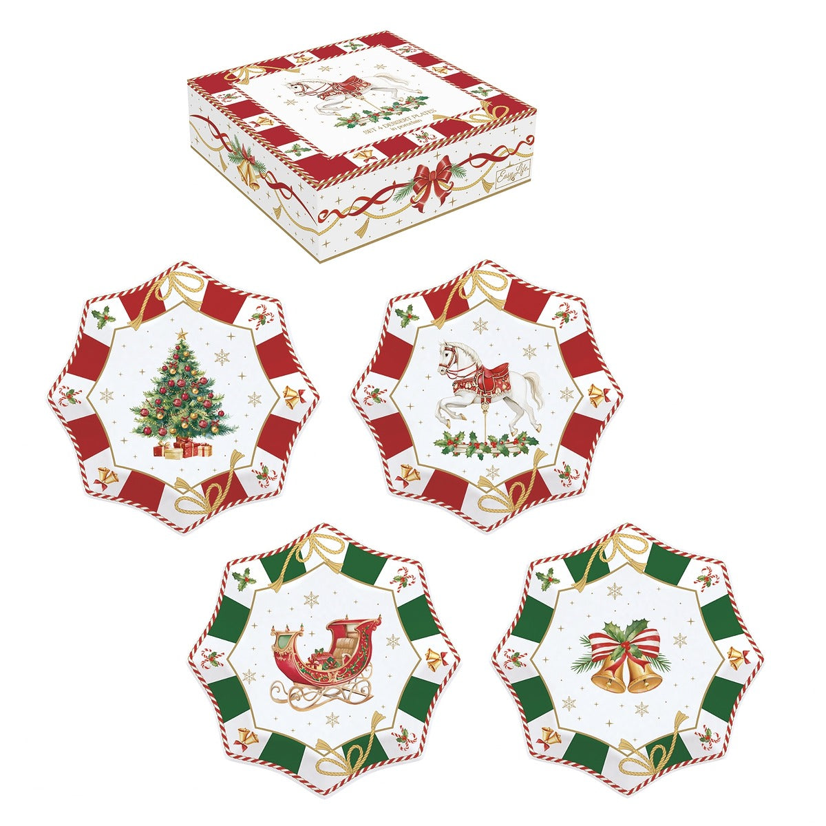 Lot de 4 assiettes en étoile en porcelaine &quot;Contes de Noël&quot;
