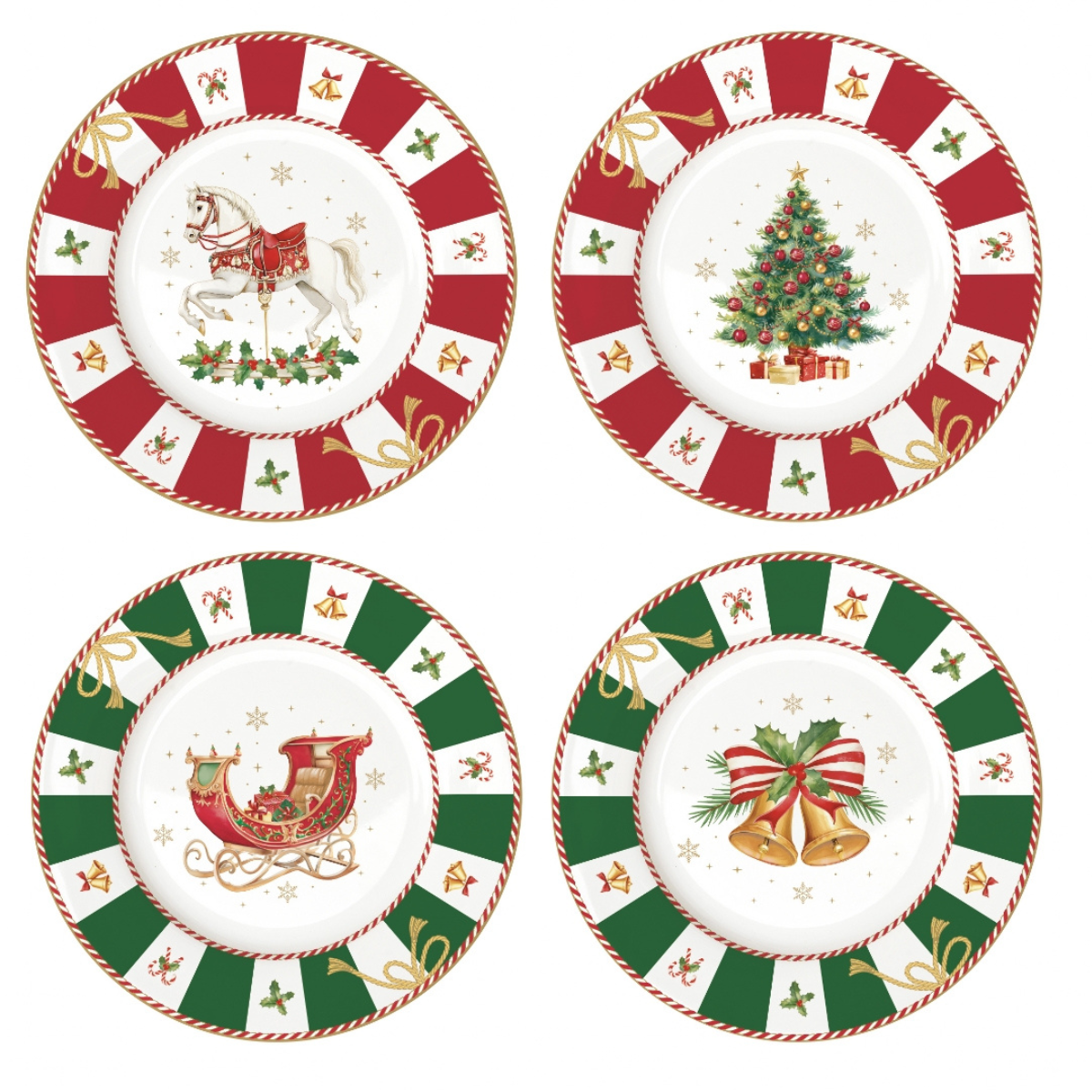 Lot de 4 assiettes rondes en porcelaine &quot;Contes de Noël&quot; (19 cm)