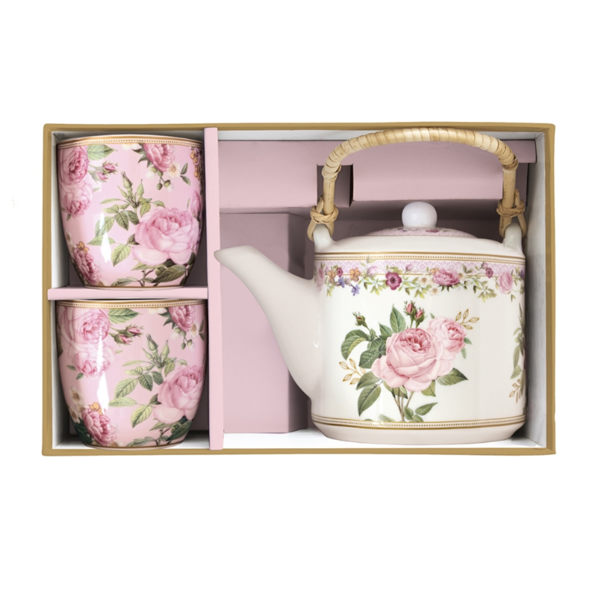 Coffret théière (600 ml) + 2 bol "Chant des roses"