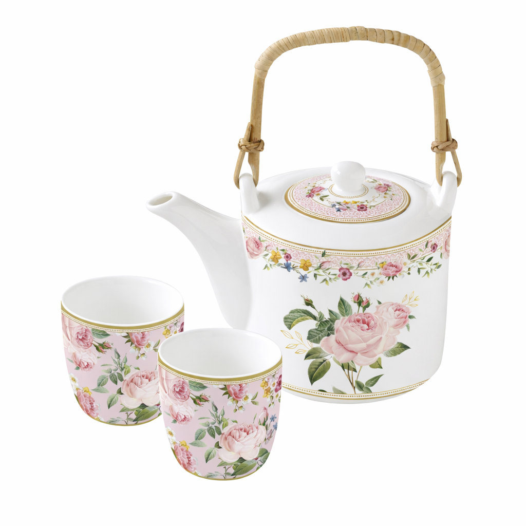 Coffret théière (600 ml) + 2 bol "Chant des roses"