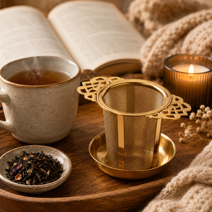 Filtro de té de acero inoxidable dorado (talla M)