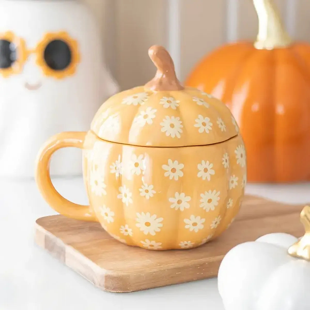 Mug citrouille groovy avec couvercle (500 ml)