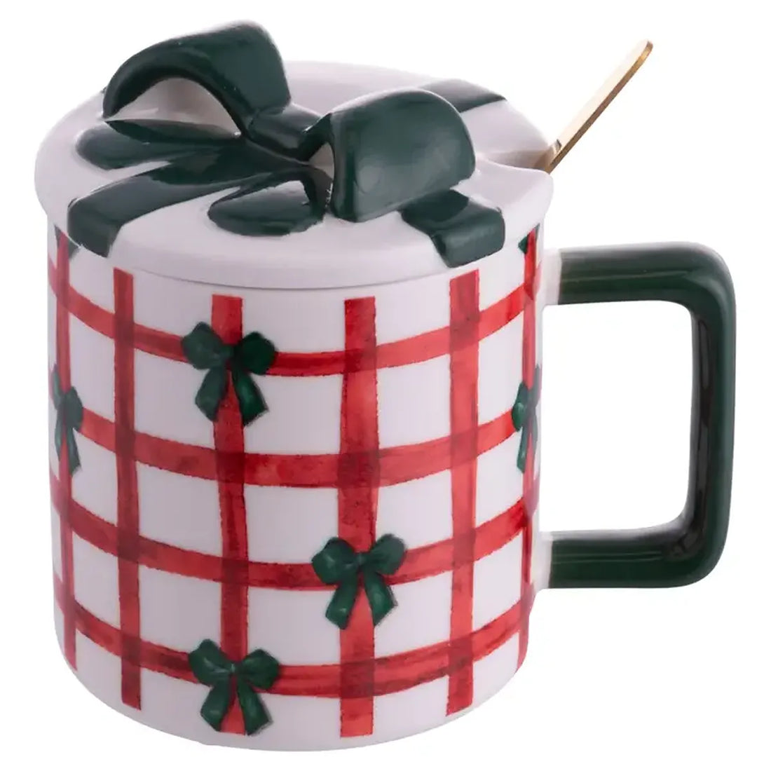Mug à couvercle Tartan - Nœud vert (420 ml)