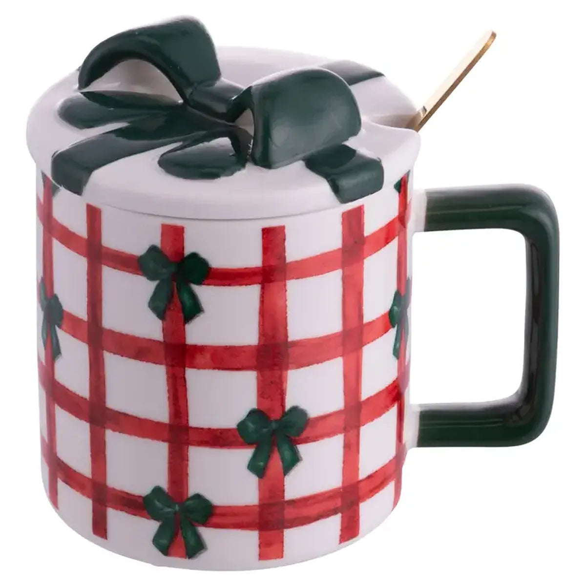 Mug à couvercle Tartan - Nœud vert (420 ml)