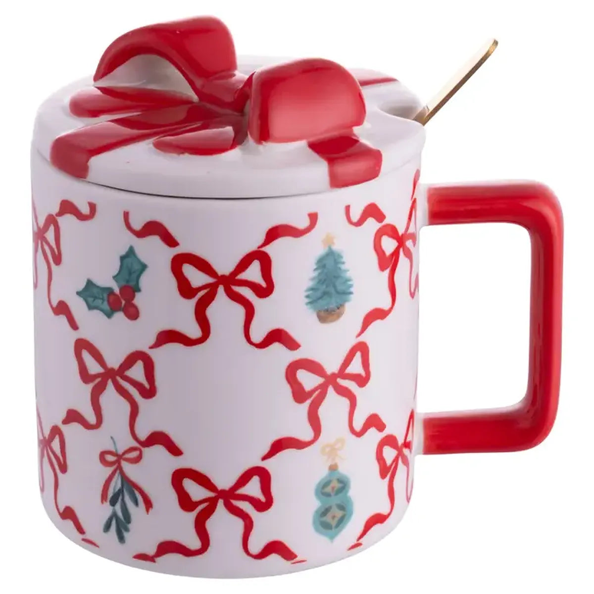 Mug à couvercle Cadeau de Noël - Nœud rouge (420 ml)