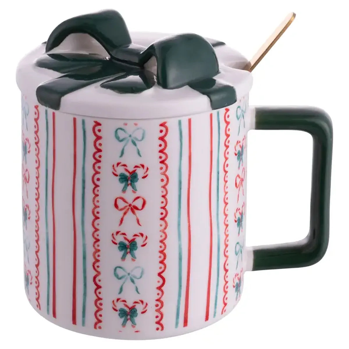 Mug à couvercle Cadeau de Noël - Nœud vert (420 ml)