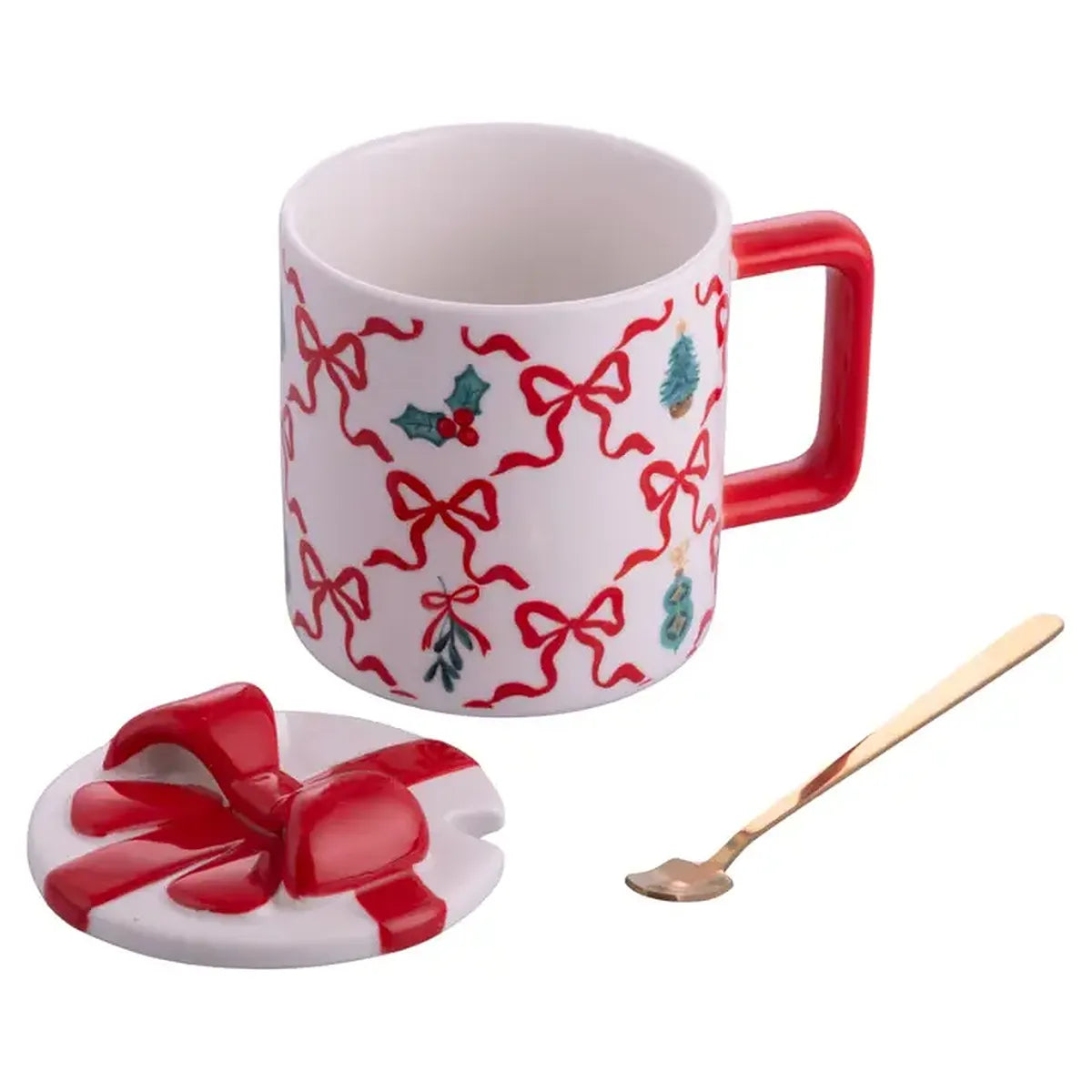 Mug à couvercle Cadeau de Noël - Nœud rouge (420 ml)