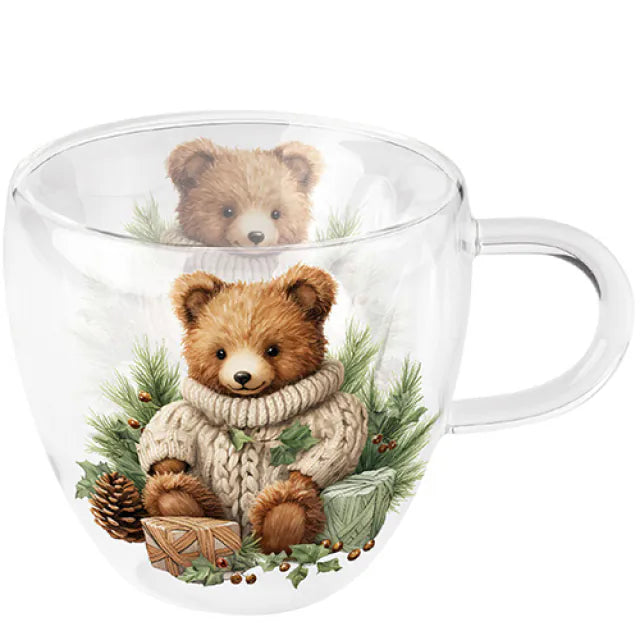 Mug à double paroi en verre Ourson de Noël (200 ml)