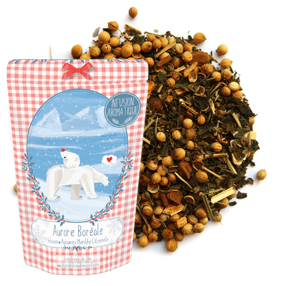 infusion aurore boréale menthe citronnelle coriandre orange thé de noel boite ecoresponsable