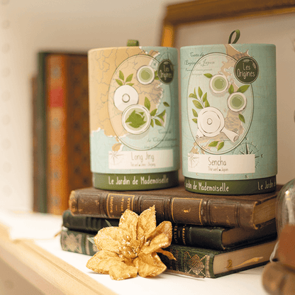 les origines thés verts de chine et du japon long jing et sancha boite 100 grammes